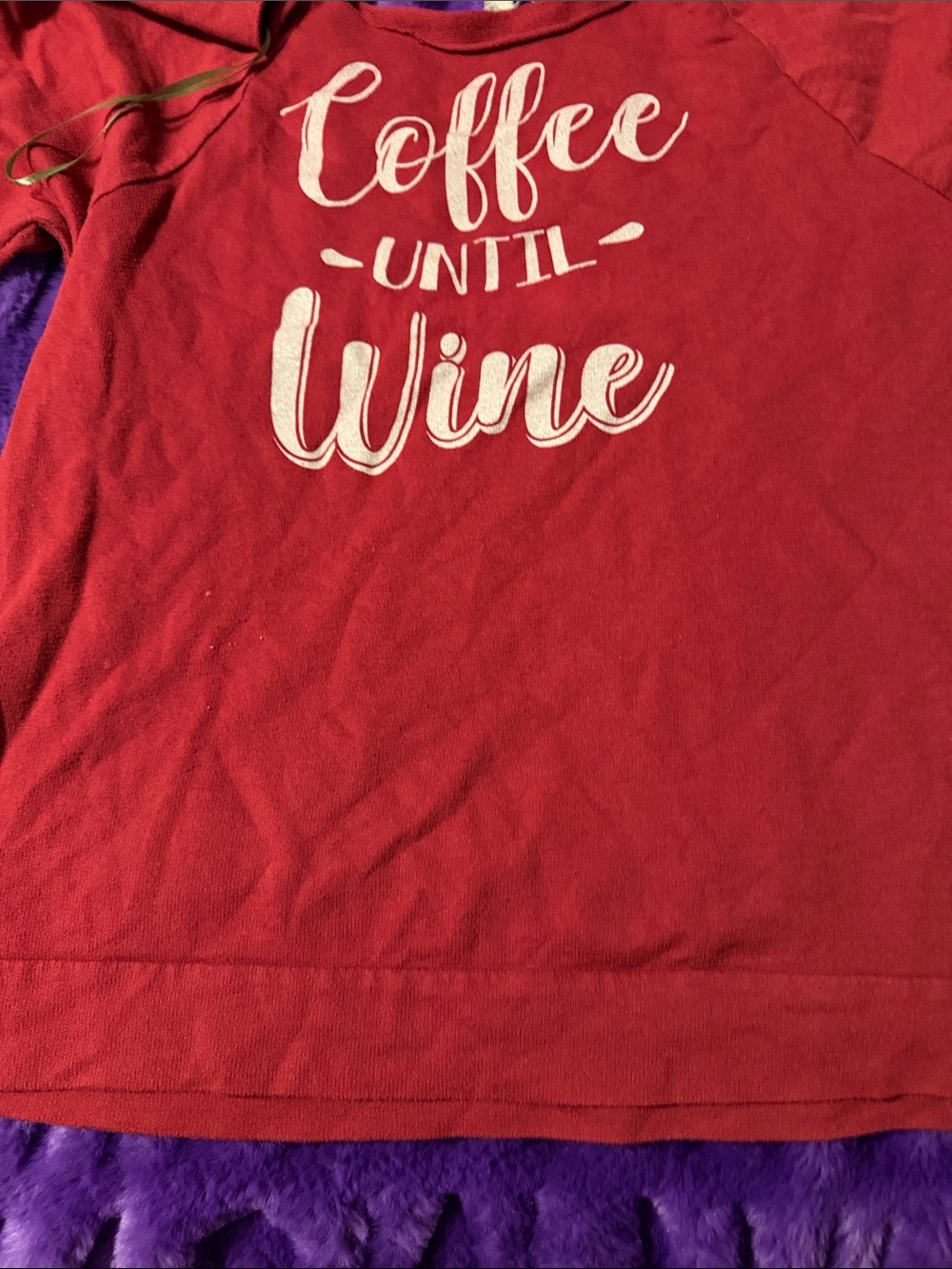 Next Level Apparel Red Long Sleeve "Coffee Until Wine" Tee
